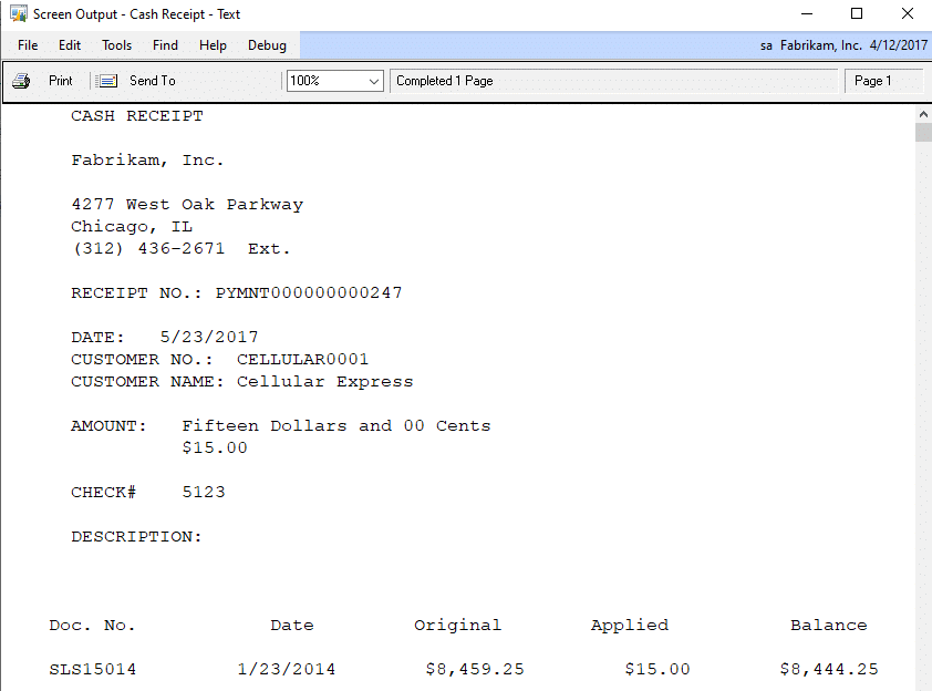 RM Cash Receipt Report